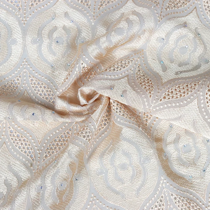 
 Африканская швейцарская вуаль кружева вышитая хлопчатобумажная оранжевая кружевная ткань с камнями  