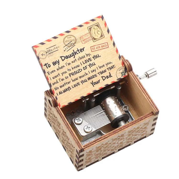 Customize Wooden music box color printing wooden hand crank music box music box Gift for Wife Kids