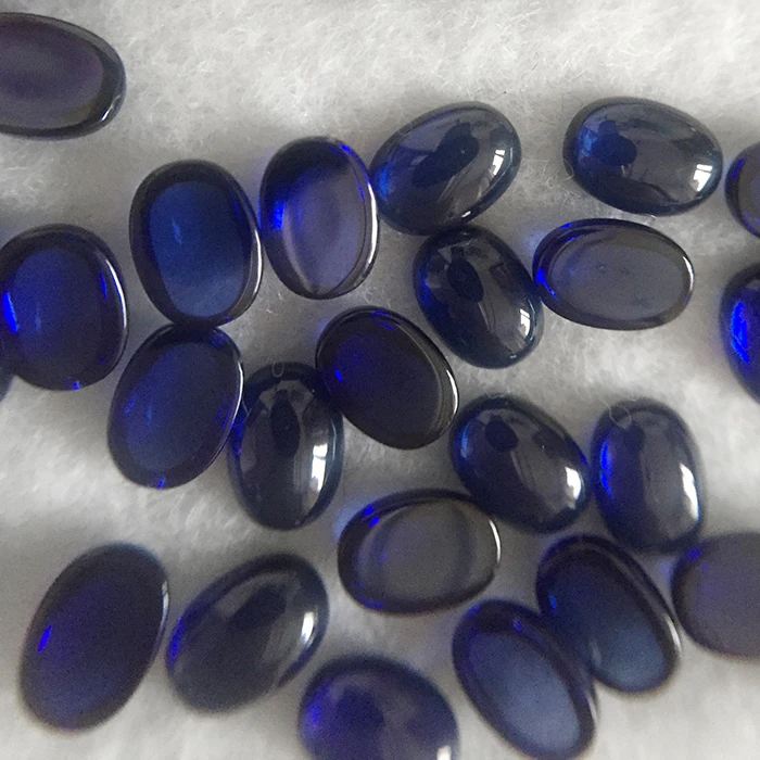 High Quality Clear 5A Oval Cut Cabochon Synthetic Corundum Dark Blue Lab Grown Sapphire Gemstone