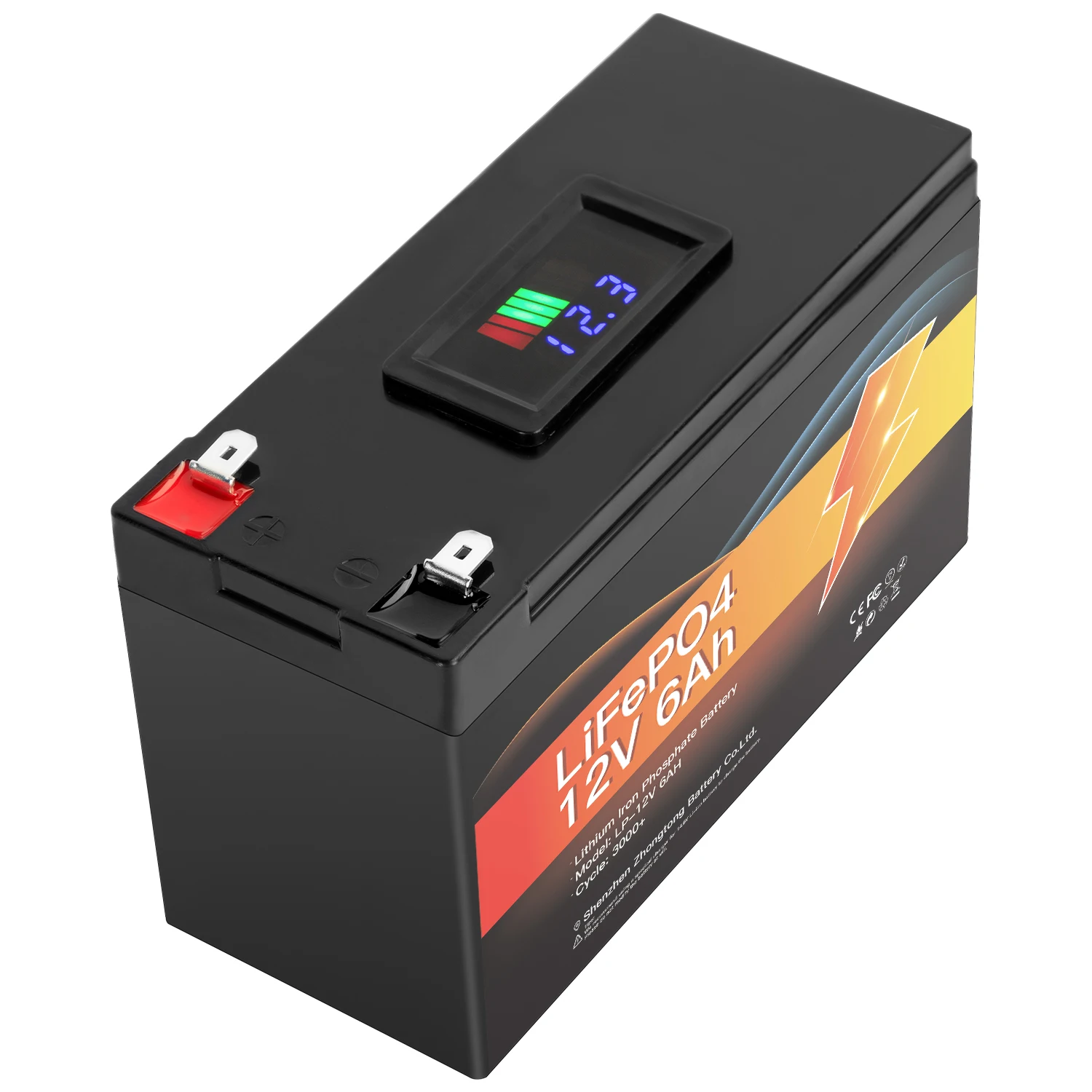 ZTGF Rechargeable 12.8v Solar Lithium Battery Pack 12V 6AH lifepo4 battery pack with LED display