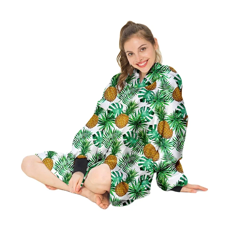 Plush Sherpa Luxury Kids Blanket Hoodie Over Sized Pineapple Wearable Hoodie Blanket