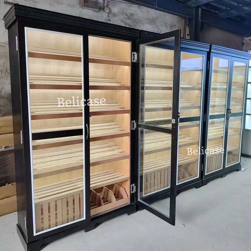 Smoke Shop Furniture Double Door Showcase Display for Cigar with Led Lights Cigar Humidifier Cabinet Cigar Humidor Cabinet