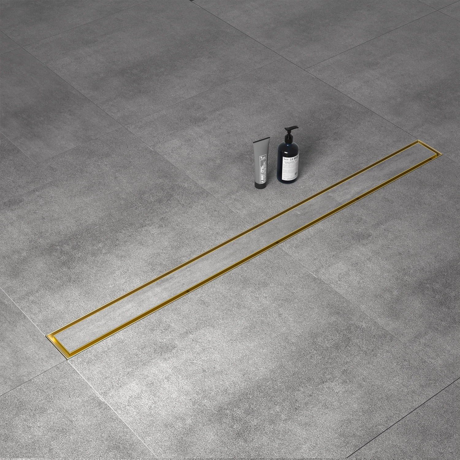 Reversible Cover Golden Linear Shower Drain Invisible Linear Floor Drain with Adjustable Leveling Feet