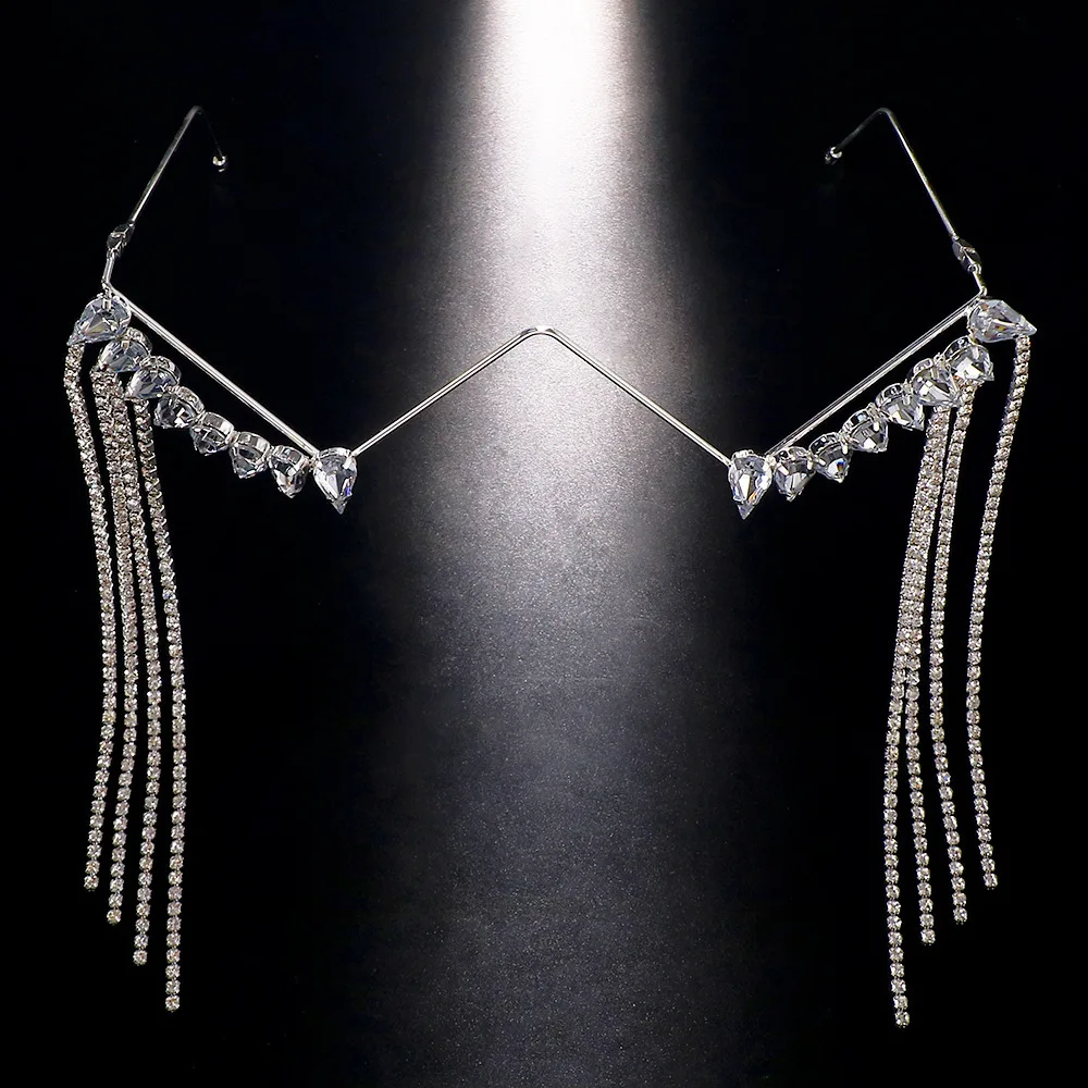 tassels eyeglass frame crystals face accessories unique women frame Rhinestone glasses  hanging shiny 2023