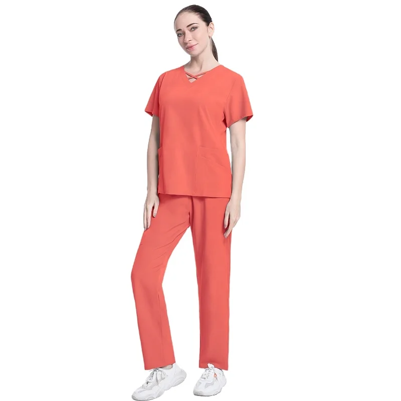 Hot Selling Coolish Fast Dry Smooth Fabric Nursing Scrub 2-Piece Long Pants for Hospital Use-for Salon Uniforms Doctors Surgeons