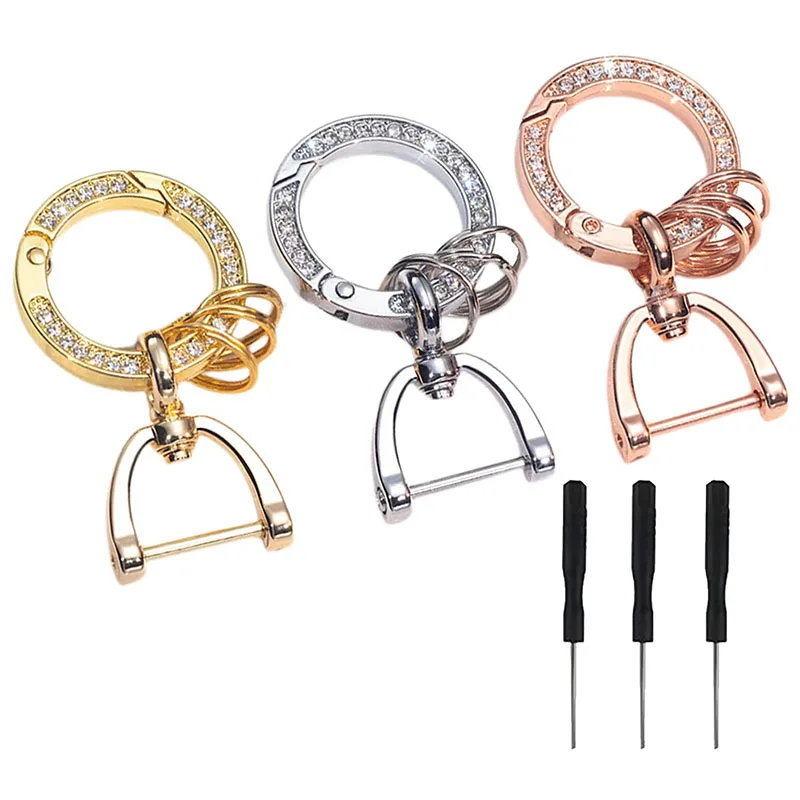 Bling Keychains For Crystal Rhinestone Diamond Keychain Women Girl Car Keys With D-Ring Luxury Personalized Key Ring Loop Buckle