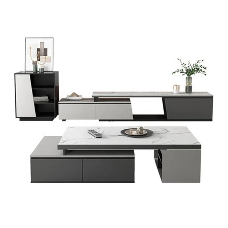 Black and white gray personalized luxury modern simple retractable TV cabinet living room furniture