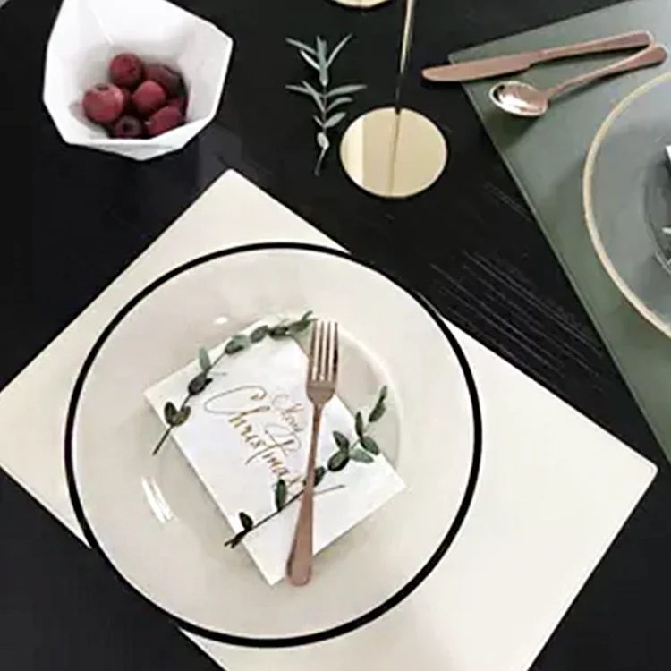 Aeofa Transparent round glass dinner plate for wedding black rimmed glass charger plate black rim glass plate
