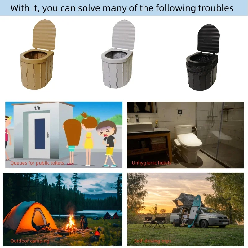 Portable Emergency Folding Camping Toilet Black /Gray/YellowWashable Plastic Potty for Car Travel and Outdoor Camping