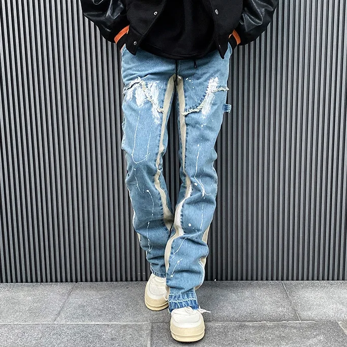 European style men designers jeans dropship stock popular distressed jeans mens