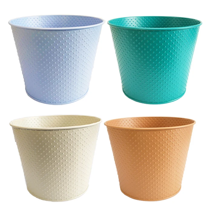 Embossed Wave Point Metal Plant Pot Pastel Galvanized Flower Metal Bucket For Garden Plant Flower