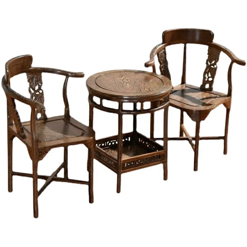 Mahogany furniture solid wood chicken wing wood lover chair Chinese leisure Taishi chair coffee table combination round chair th