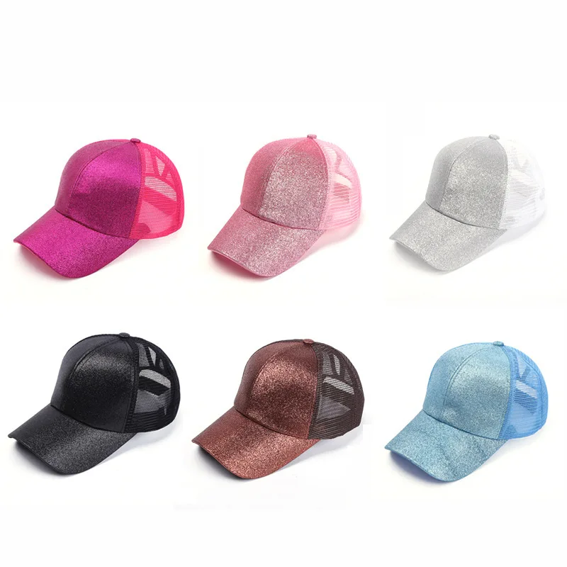 YJL Adjustable Women Solid Shiny Sequined Sunshade Sports Caps High Quality Outdoor Breathable Sunproof Glitter Baseball Caps