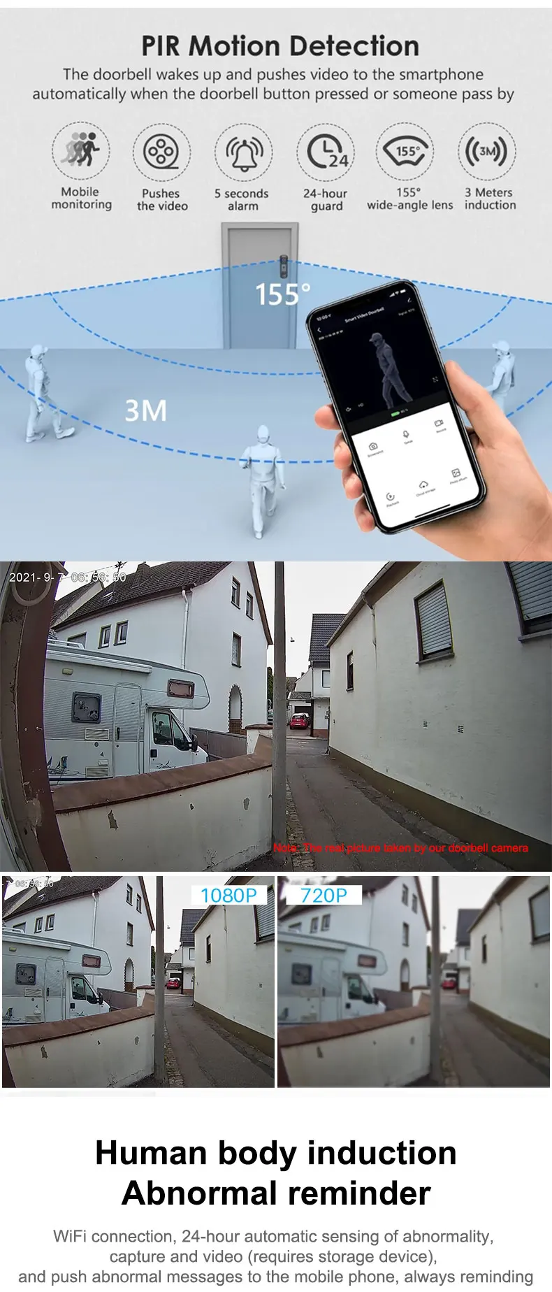 Tuya smart pir motion sensor 2-way audio wireless video doorbell 1080 free cloud Storage wifi visual ring door bell camera