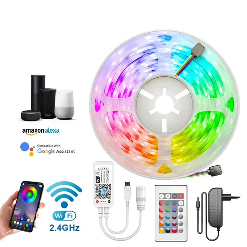 Высокая яркая водонепроницаемая гибкая светодиодная лента 12 В SMD5050 Rgb 20 м Wifi контроллер цифровой двойной свет уличная