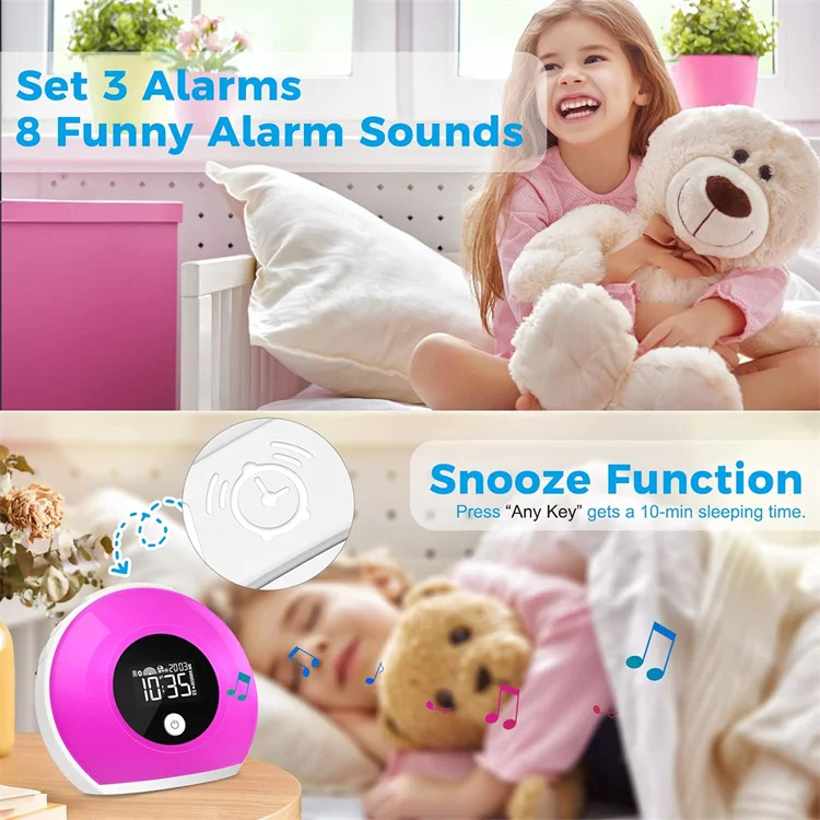 Wireless BT 5.0 Speakers Kids Night Light 4 Level Brightness & Colorful Light Wake Up Light Desktop Alarm Clock