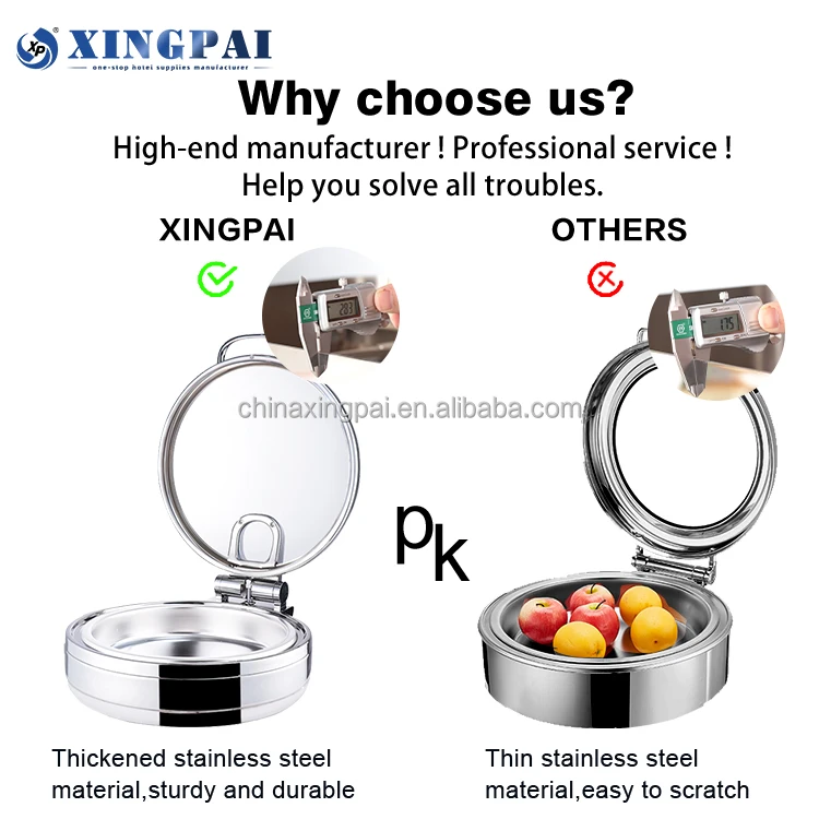 XINGPAI Catering Equipment Buffet 6 L Round Hydraulic Chafing Dish Stainless Steel 304 Cheffing Dishes