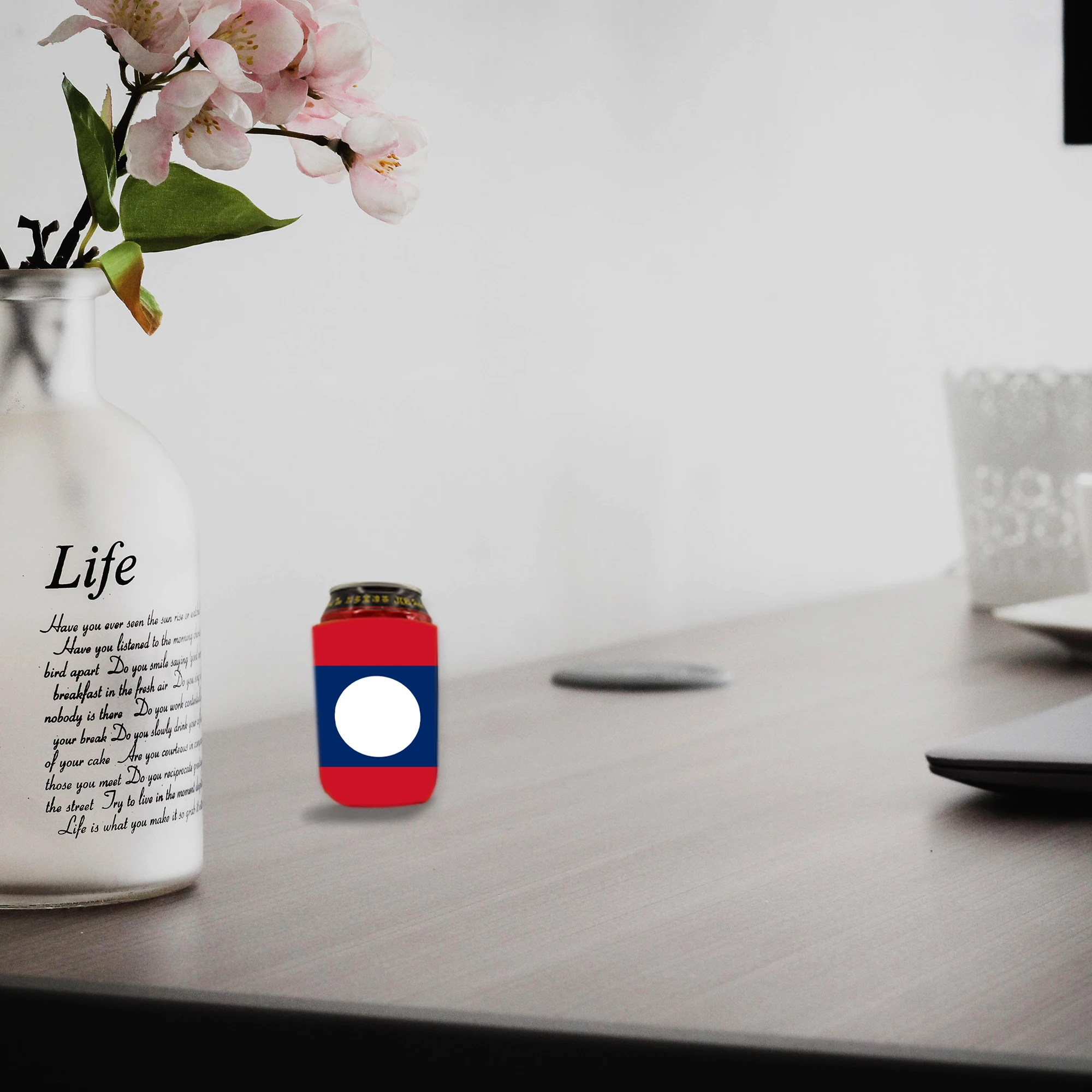 Customizable Neoprene Cup Sleeves for Tea and Beverages Reusable Laos flag colour Personalized Automobile tea cup sheath