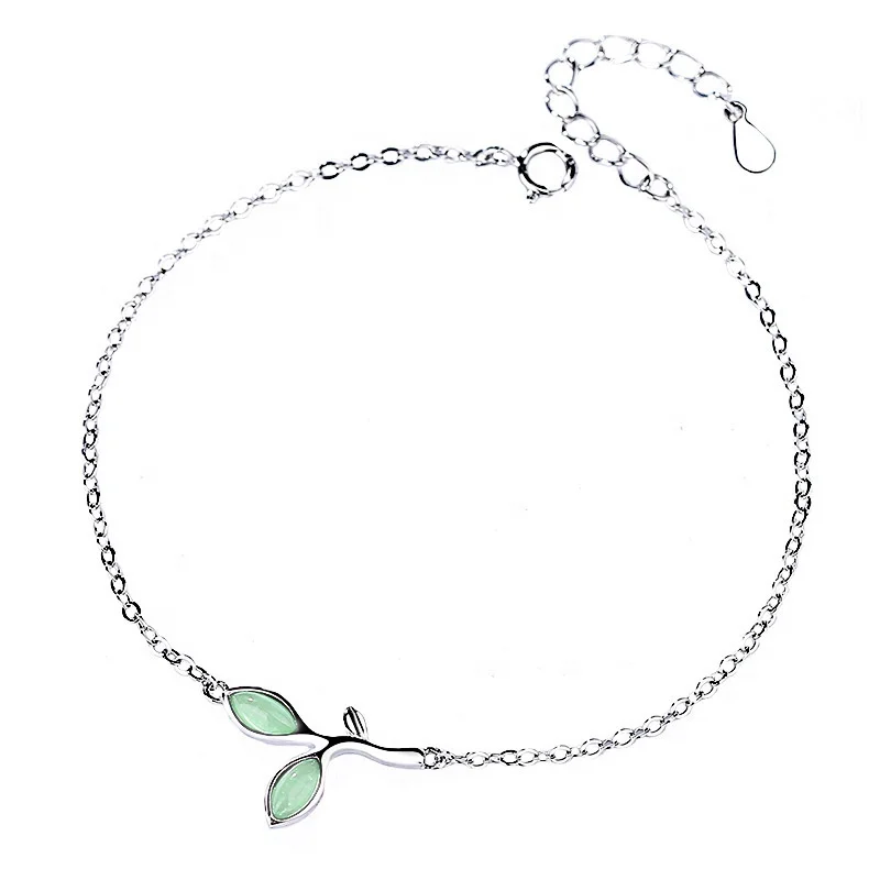 100% 925 Silver Bridal Green Leaf Pendant Necklaces Sets Cat Eye Stone Wedding Jewelry Set Earrings Stud&Bracelet for Women Gift