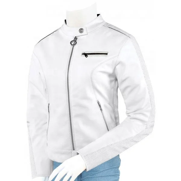 
Biker Beautiful White Leather Jacket for Women 