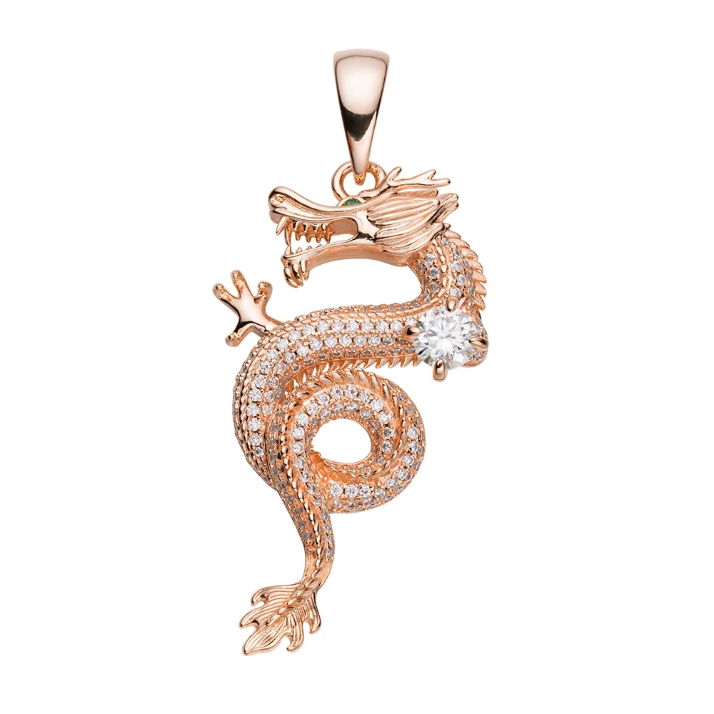 characteristic hiphop sterling silver rhodium plated china traditional cubic zircon dragon pendant