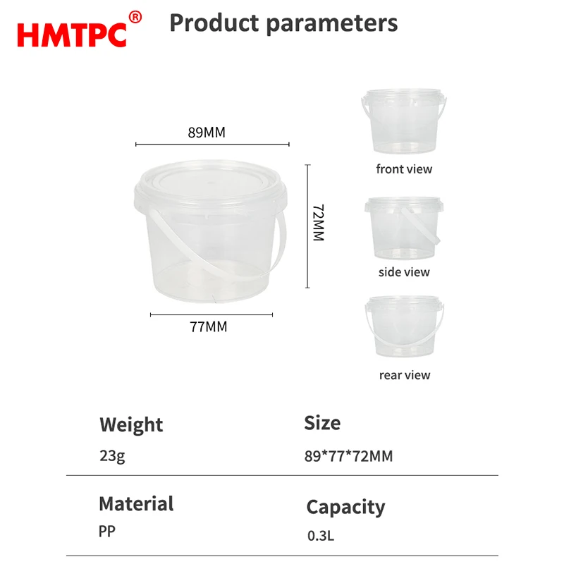 300ml Transparent Plastic Buckets Hand Carryable Plastic Fruit Box Jar Oatmeal Pail Yogurt Pot Barrel Cheap Raw Material