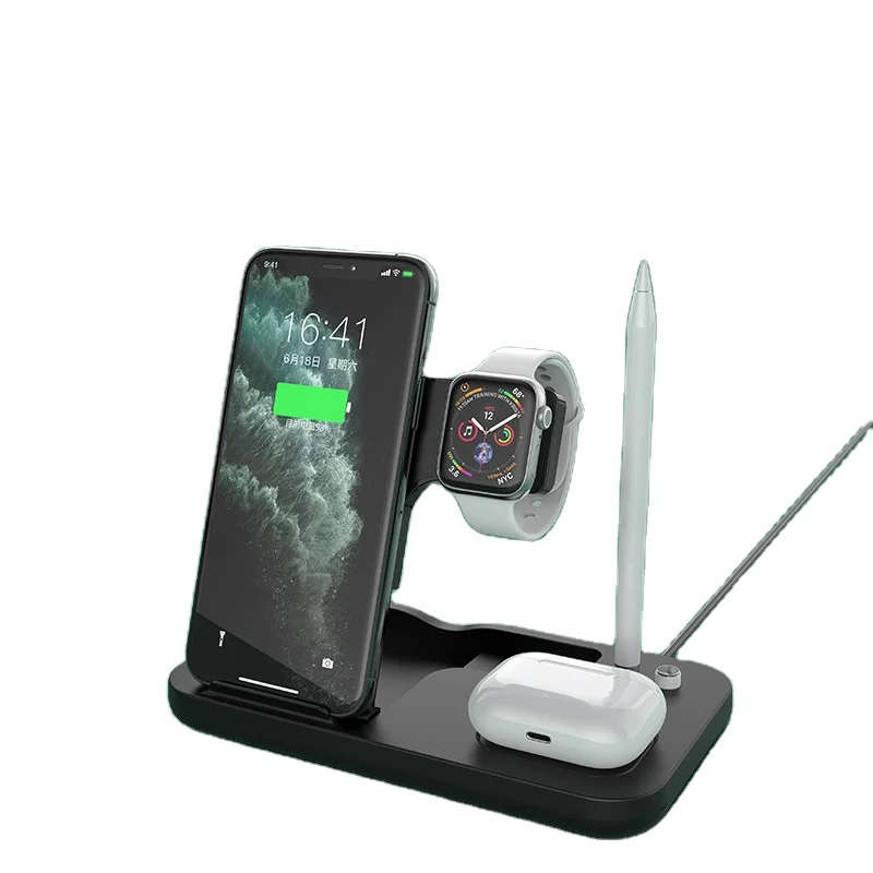 Беспроводное зарядное устройство 4 в 1 для Iphone 12 15 Вт быстрая зарядка iwatch Apple Pen airpods pro портативное