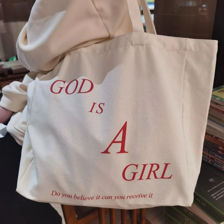 High Quality New Coming Fashion Printing Letter Shopping Tote Shoulder Bags Beach Handbag Womens Cotton Canvas Bag