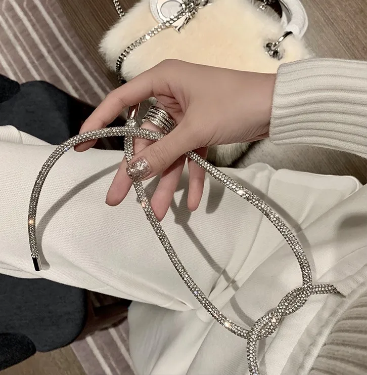 Popular Dense Diamond Tube Chain Fashion Round Rhinestone Shoelaces Diy Trouser Hoodie Glass Rope Drawstring Trims Clothing Belt