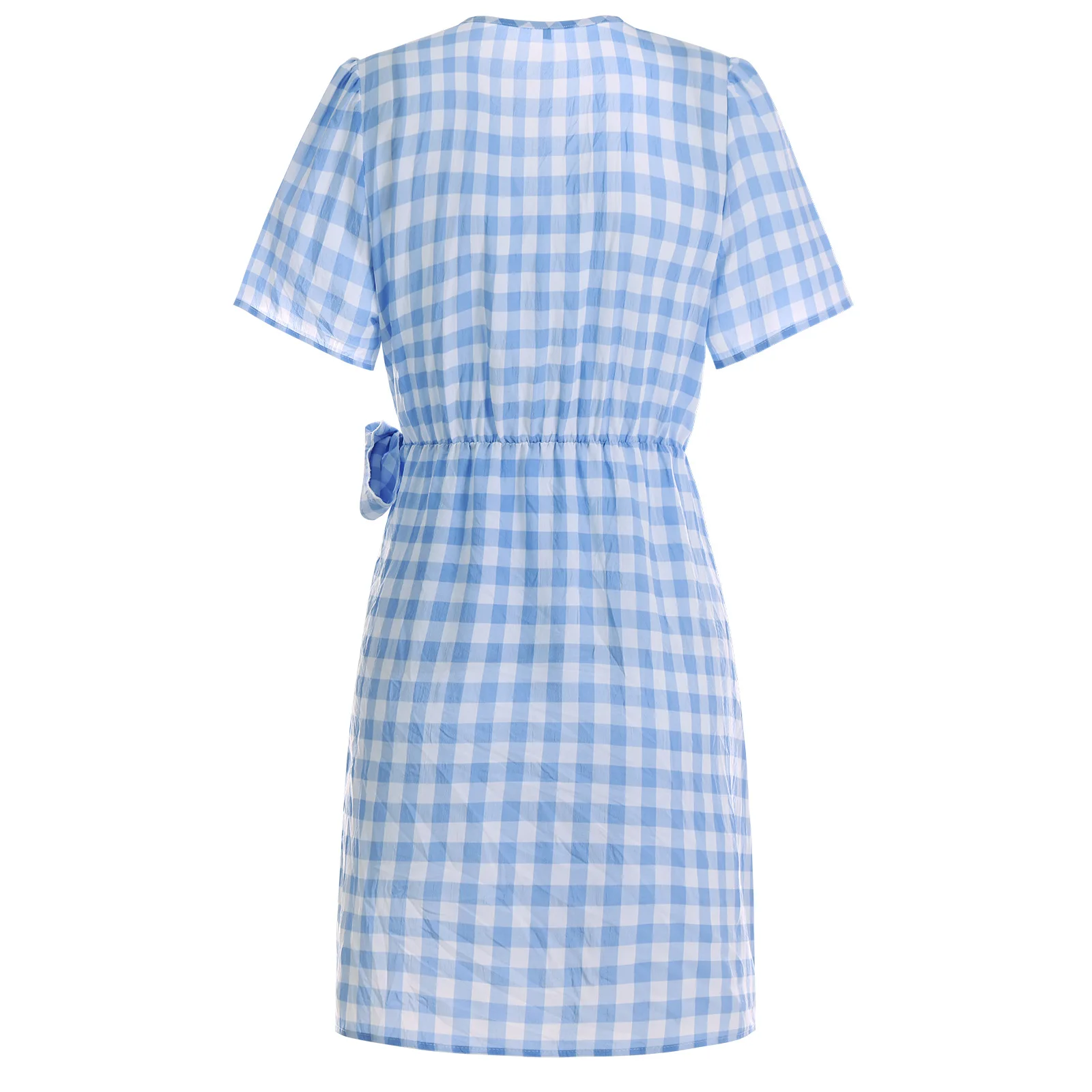 Wholesale Ladies V Neck Checked Mini Casual Dress Women Summer elegant casual dresses