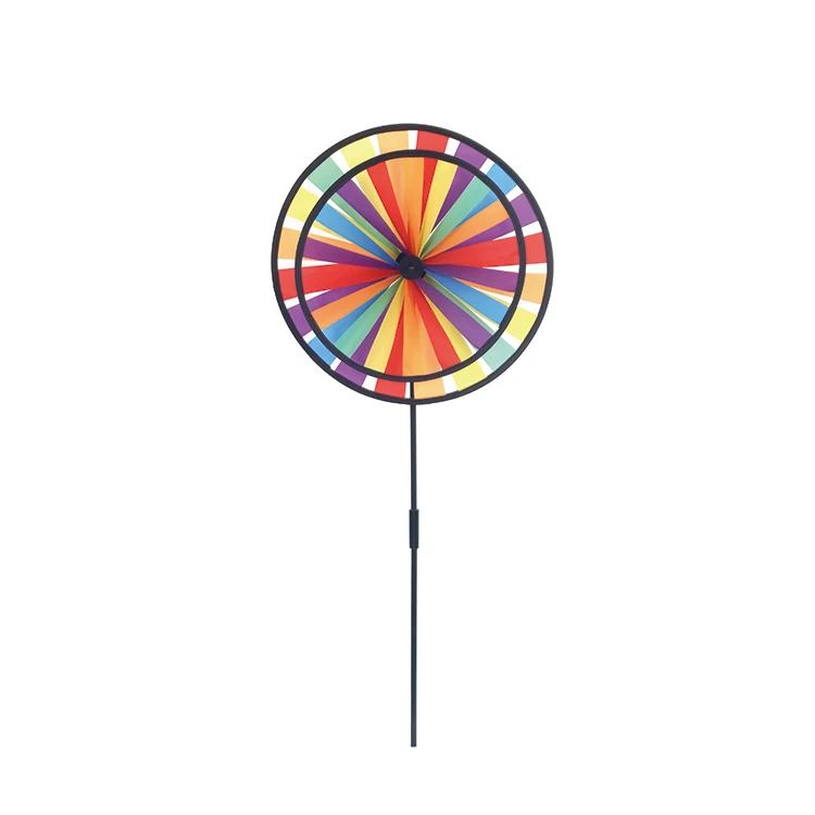 BAILING Wholesale Kids Toys Double Wheels Rainbow Windmill Colourful Lines Garden Pinwheels