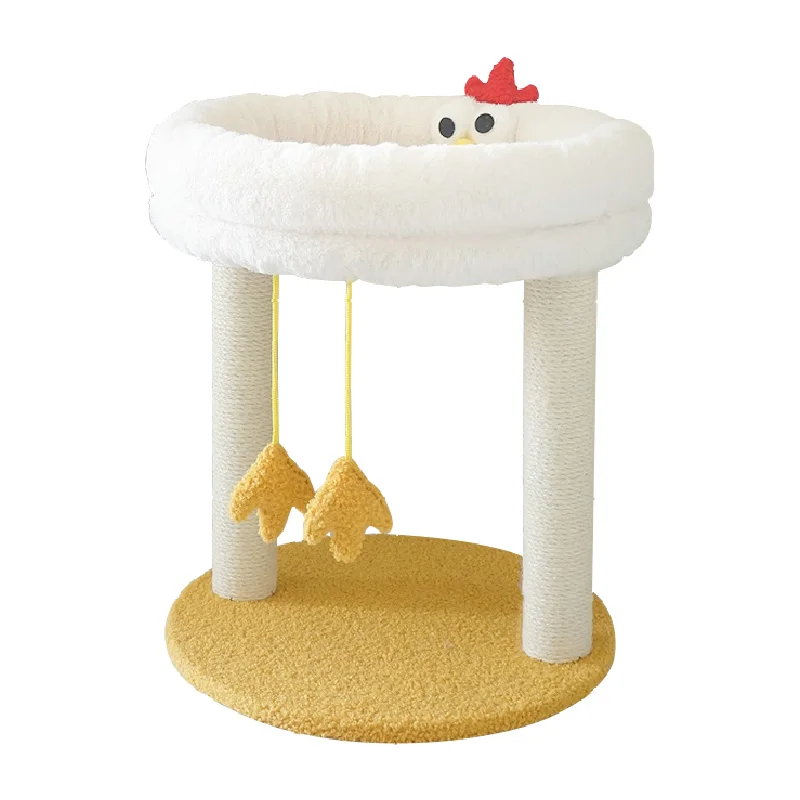 Cute chicken Cat Tree Tower  with Nature Sisal Scratching Post for Indoor Cats and Kittens,Featuring with Soft Removable Cat Bed