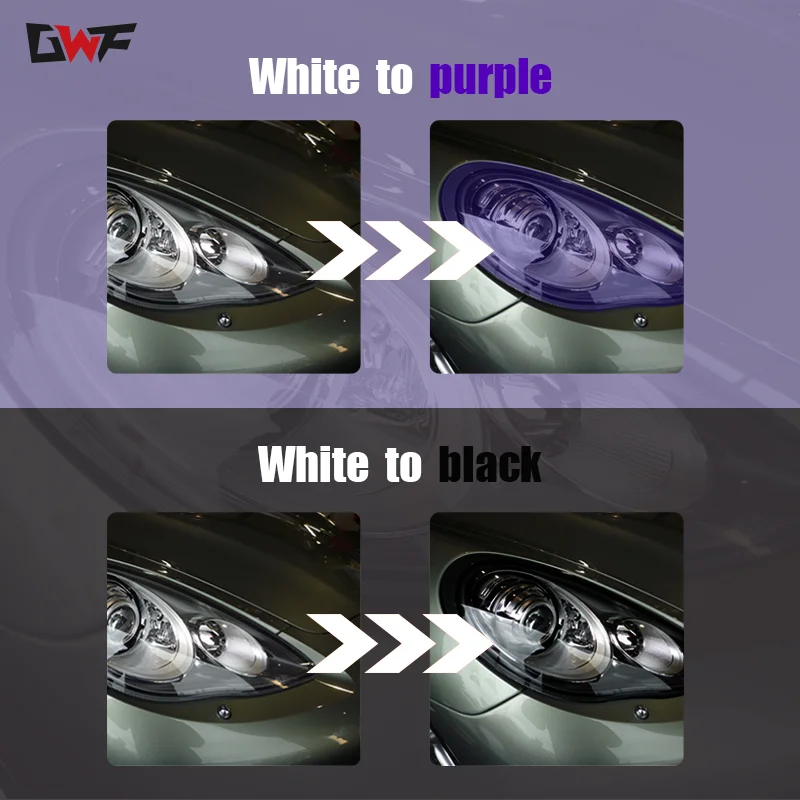 photochromic white to purple white to black color change headlight tint film black auto headlight PPF film TPU car lamp film