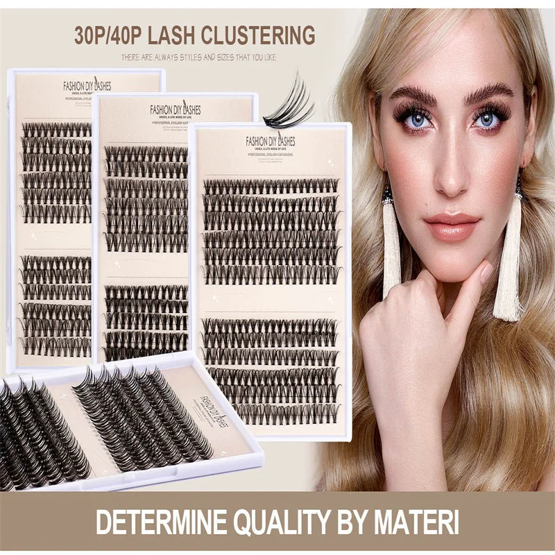 Wholesale 12 Rows segment DIY eyelashes L curl D curl  Individual Eyelashes extensions material with glue&Tweezers&Brush set