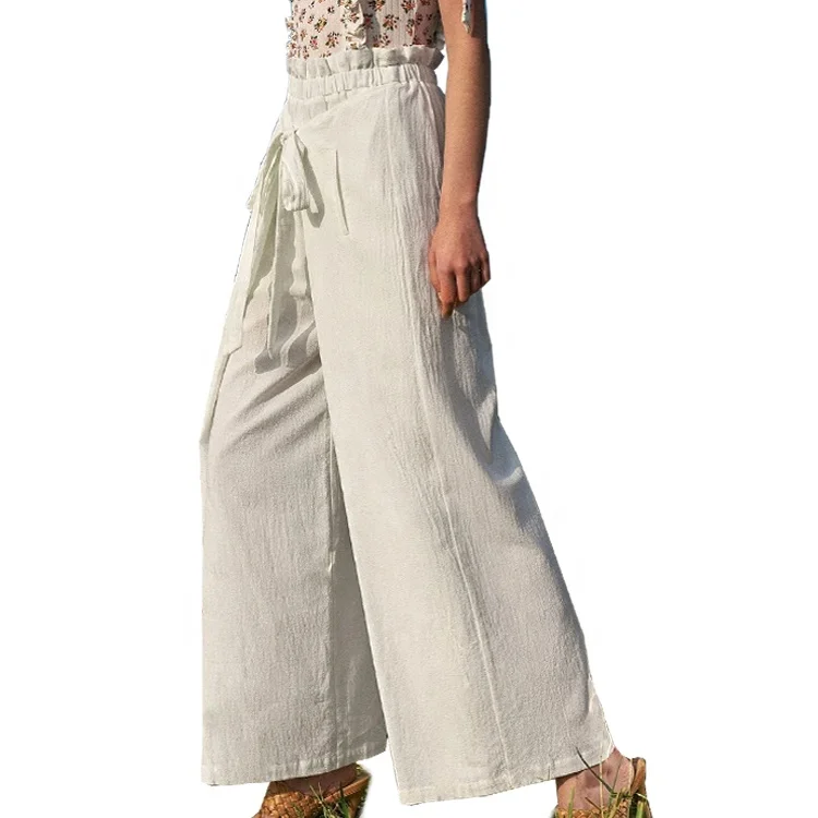 
plus size trousers custom Paperbag Waist Wrap Tie Front Palazzo Trousers pants Long jumpsuit women solid rompers pants women 