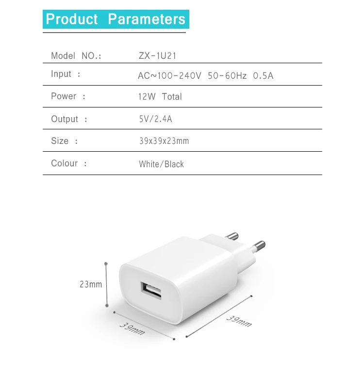 12W 5v2.4A round type  USB port charger for mobile phone Manufacturer OEM with certification not the cheap bad one