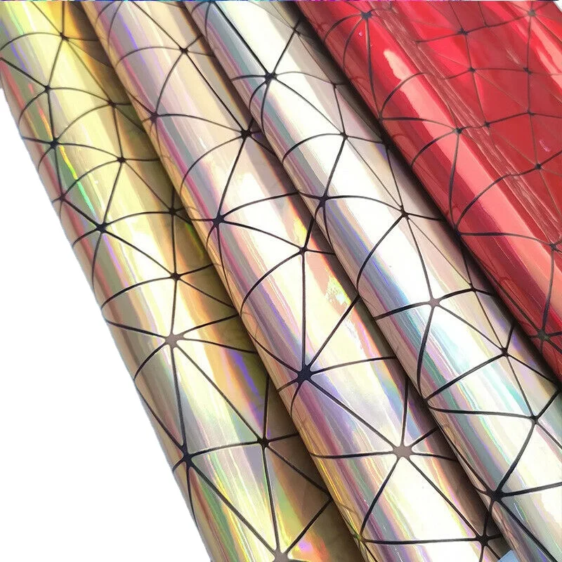Laser Holographic Geometric Iridescent PU Faux Leather Fabric Bag Craft DIY Jewelry Clothing Sewing Material 20cm*120cm