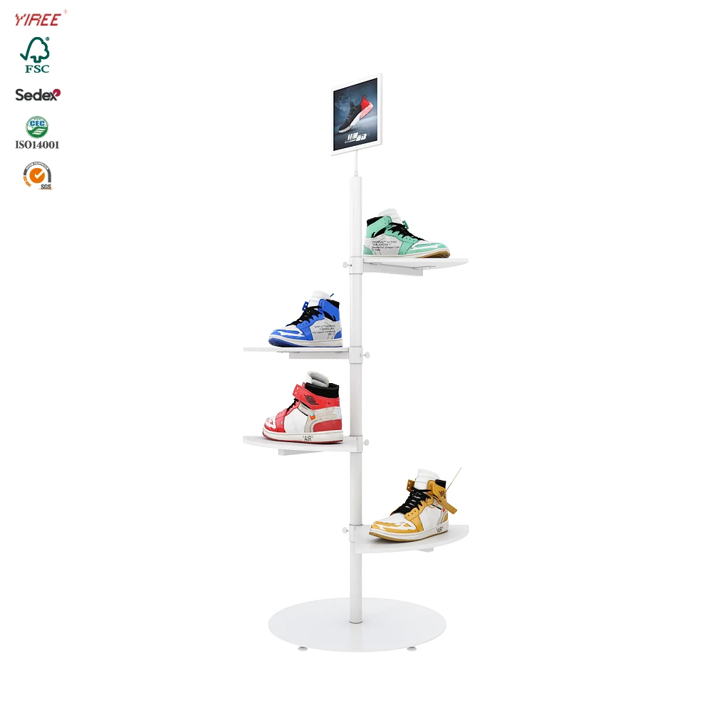 Yiree Footwear custom brand shoe shop fitting metal floor stand fixtures displays retail store shelving for sale