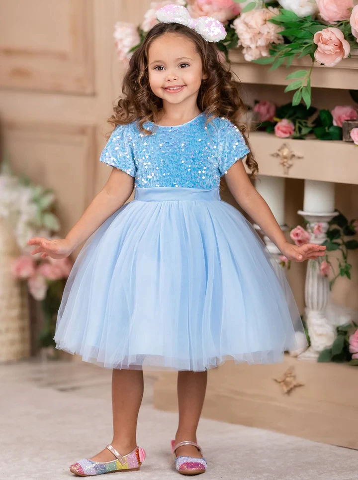 FSMKTZ Kids Party Wear Dresses For Girls Garment Children Summer Clothes Sequin Costume Birthday Toddler Girls Flower Dresses