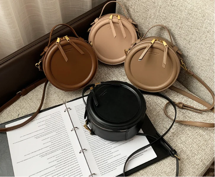 2024 fashion Factory wholesale fashion PU custom logo women retro round crossbody shoulder bag luxury mini ladies handbag