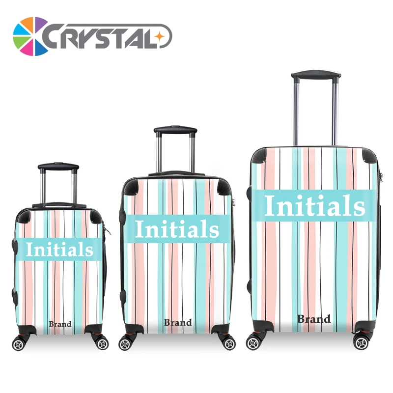 Patented Crystal Brand Personalized Stripes Print Luggage Transparent Clear Trolley Luggage Customized Design Travel Luggage