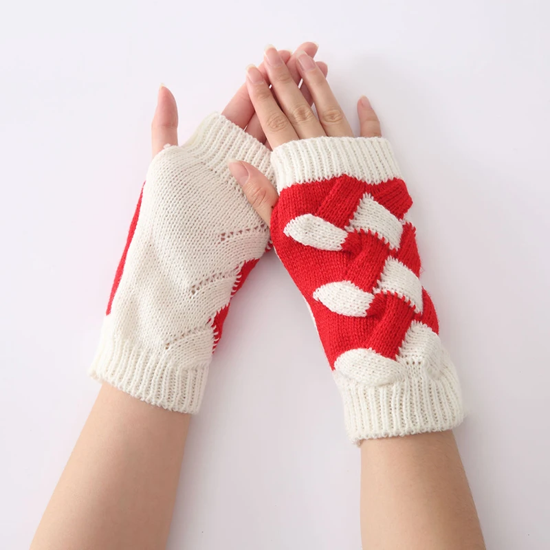 Зимние уличные теплые вязаные перчатки сочетающиеся цвета веревочные варежки с пальцами для
