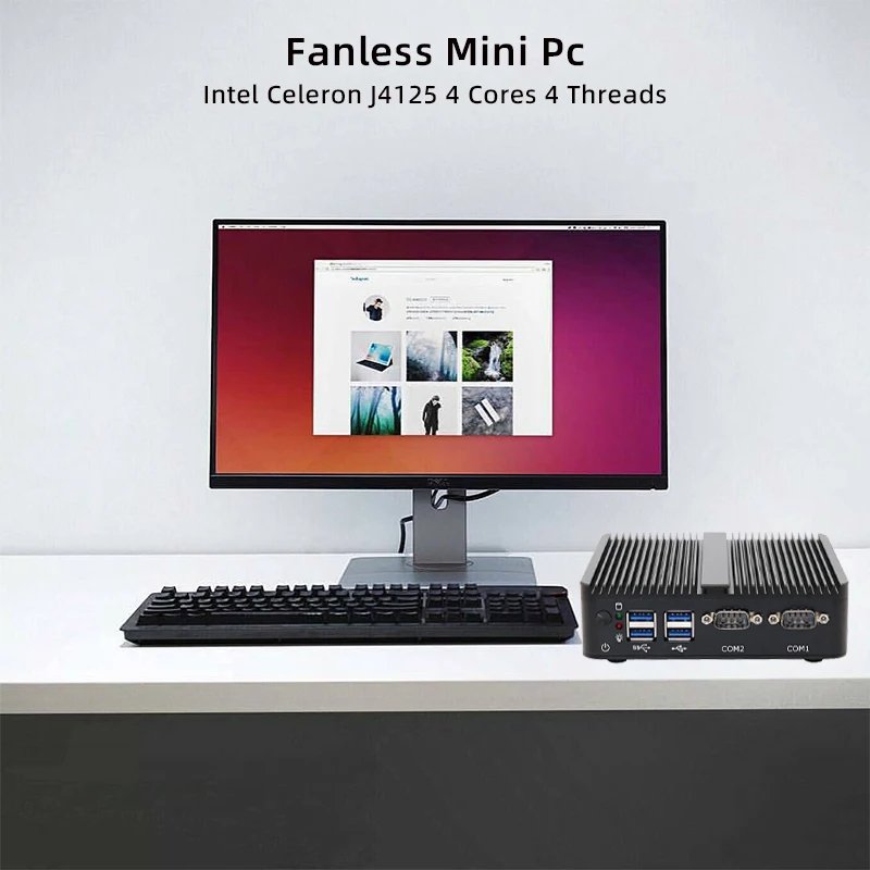 J4125 Mini Pc With RS232/485 Dual COM Ports Dual LAN  DDR4 Fanless Industrial Mini PC Support Win 10/11/Linux Computer