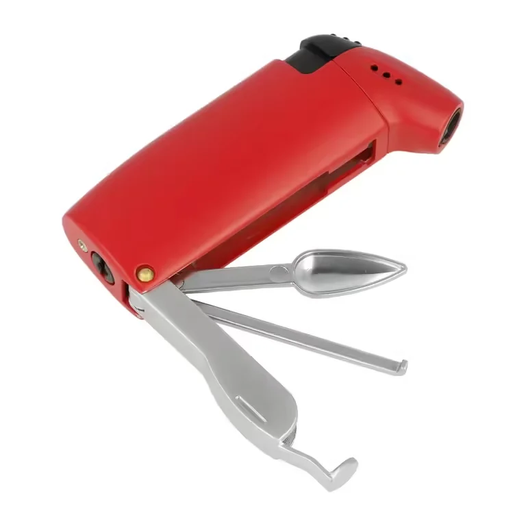 Refillable multifunctional gas butane angled soft flame 3 in 1 cigarette cigar lighter with 3 cleaner tools