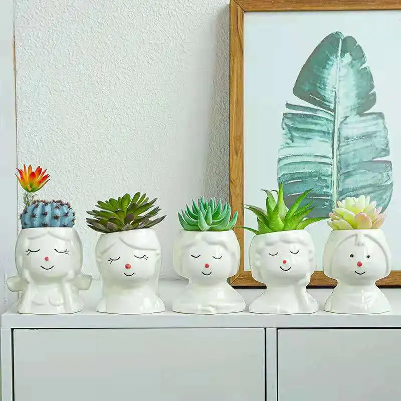 Cute Girls Shaped Flower Pots Cartoon Girl resin Succulents Plant Pot Outdoor Indoor Garden Planters