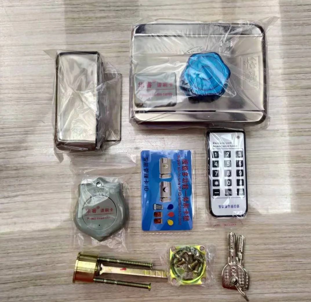 Huarui Lock DC6V stainless steel Smart School Home Rotary Knob Door Electronic Electric Rim Lock With Card Reader Option