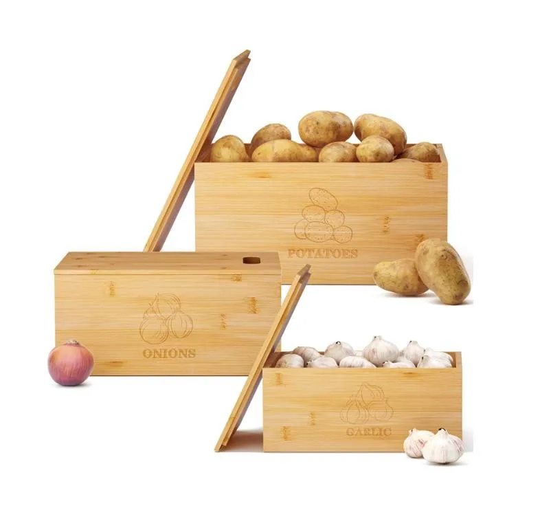 Бамбуковый контейнер для хранения картофеля и лука с разделочной доской широкий бамбуковый ящик