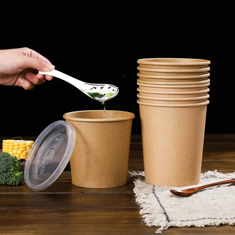 Custom Logo 12oz Durable Kraft Paper Bowl Cup Factory Direct Cheap Cup Hot and Cold Food noodle pasta take away food container