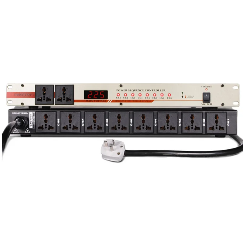 10 channel audio power sequencer controller with air switch protection and real-time voltage display