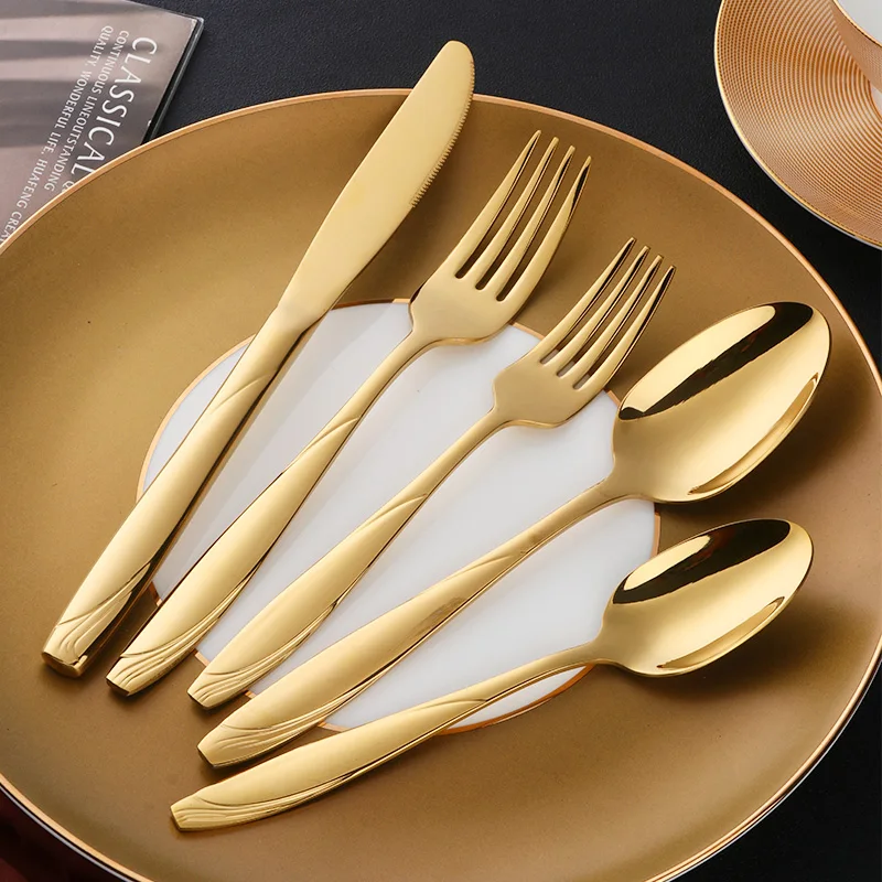 Christmas hot sell tableware gold stainless steel 304 18/10 18/8 flatware 5-piece cutlery set